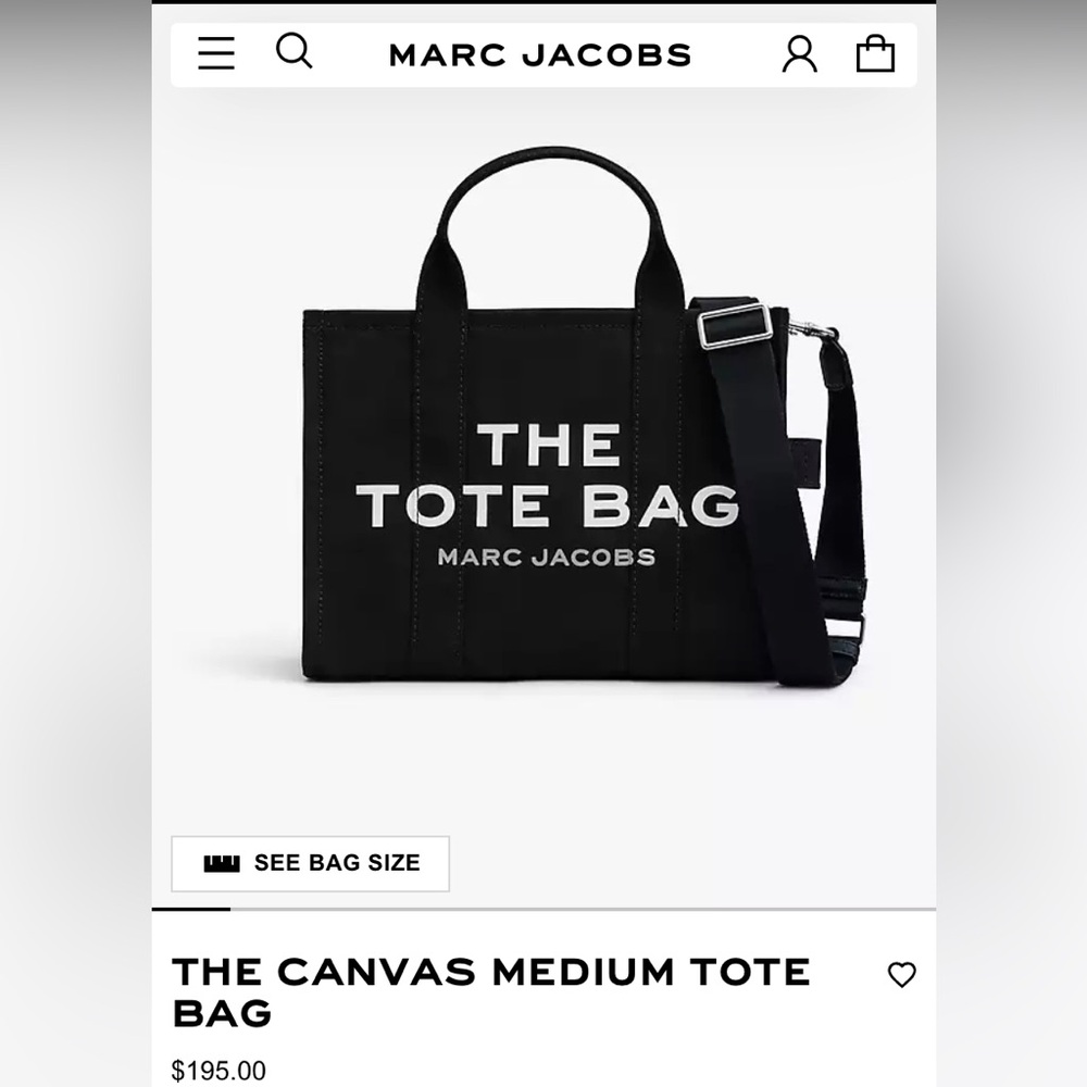 NWOT Marc Jacobs Black Canvas Medium Tote Bag